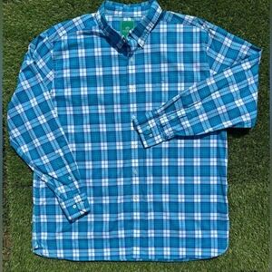 Southern Tide Blue Plaid Button-Down Shirt Long Sleeve Skipjack Logo, Size XXL